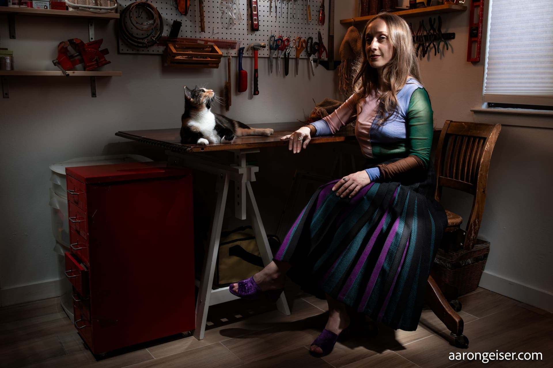 Juna Skënderi, fiber and mixed media artist, in her studio in Santa Fe, New Mexico.